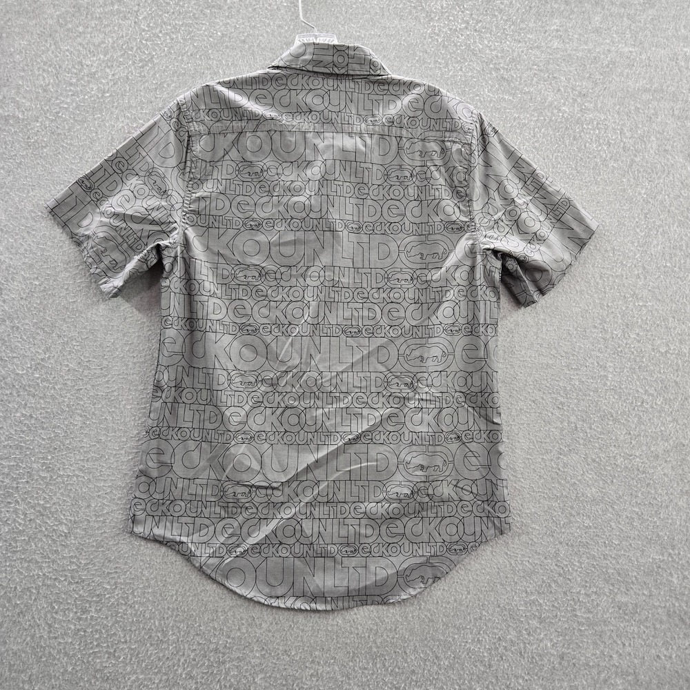 Ecko‎ Unltd. Men Button Up Shirt S Gray Graphic Print Logo - Picture 11 of 11